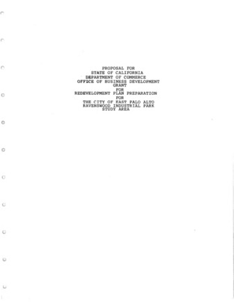 Proposal for State of California Department of Commerce Office of Business Development Grant for Redevelopment Plan Preparation for the City of East Palo Alto Ravenswood Industrial Park Study Area