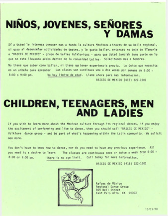 Flyer Advertising Raices de Mexico Dance Classes