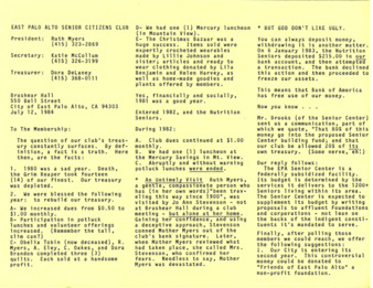 East Palo Alto Senior Citizens Club Newsletter - April 1982