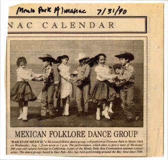 Advertisement for a Raices de Mexico Performance at Fremont Park - Menlo Park Almanac