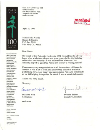 Thank You Letters to Raices de Mexico for Performances in 1994