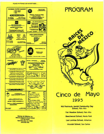Program for Raices de Mexico's 1995 Cinco de Mayo Performances at Peninsula Schools
