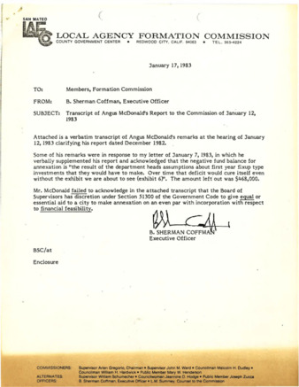 Transcript of Angus McDonald's Report to LAFCo on January 12, 1983