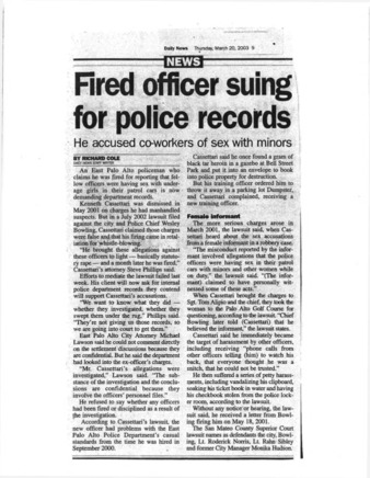 Fired Officer Suing for Police Records - Daily News
