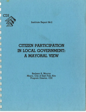 Citizen Participation in Local Government: A Mayoral View