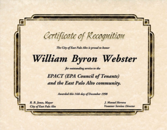 Certificates of Recognition for William Webster's Service to EPACT