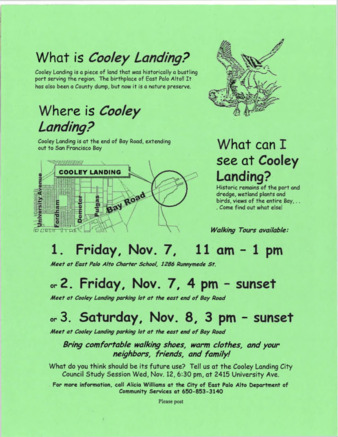 Flyer for Cooley Landing City Council Study Session