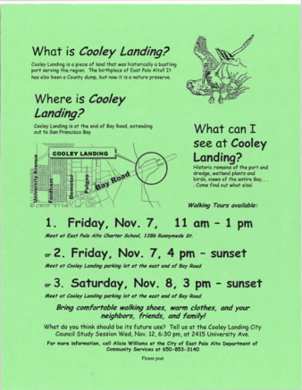 Flyer for Cooley Landing City Council Study Session