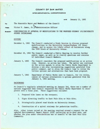 Consideration of Approval of Modifications to the Proposed Highway 101/University Avenue Interchange