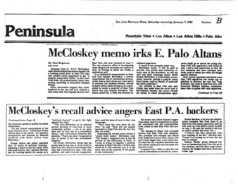 McCloskey Memo Irks E. Palo Altans - San Jose Mercury News
