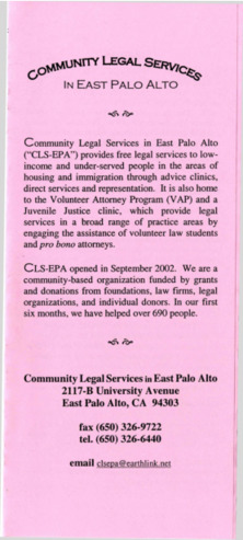 Pamphlet for Community Legal Services in East Palo Alto