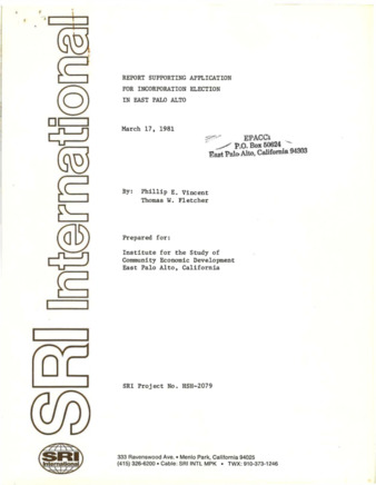 SRI International Report Supporting Application for Incorporation Election in East Palo Alto