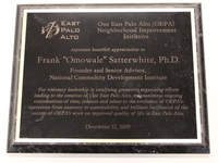 Plaque Honoring Dr. Omowale Satterwhite from One East Palo Alto