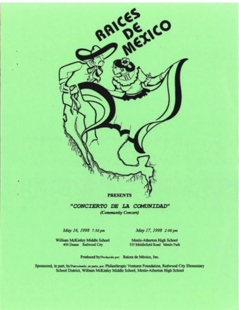 Program for Raices de Mexico's Concierto de la Comunidad 1998