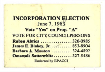 Business Card Supporting the Incorporation Election