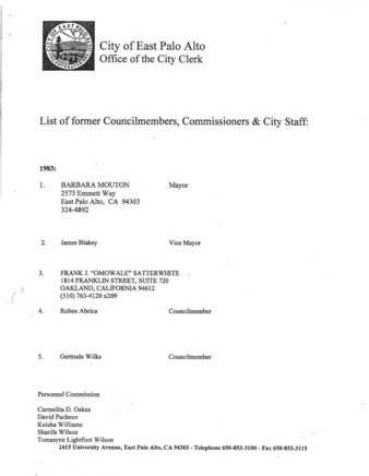 List of Former Councilmembers, Commissioners & Top City Staff