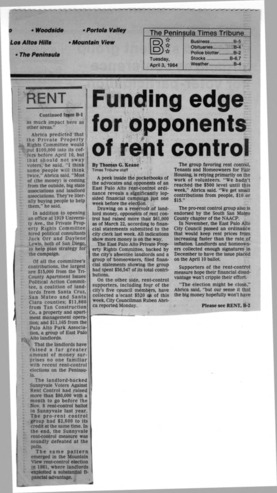 Funding edge for opponents of rent control - Peninsula Times Tribune