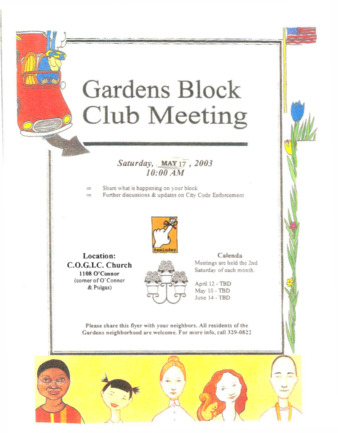 Gardens Block Club Meeting Flyer