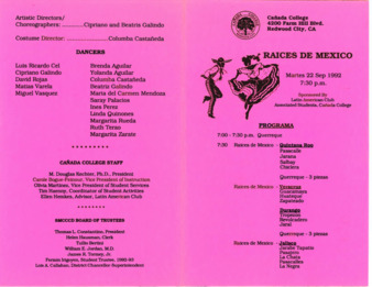 Program for Raices de Mexico Performance at Cañada College