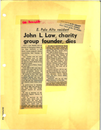 John L. Law, Charity Group Founder, Dies - Palo Alto Times