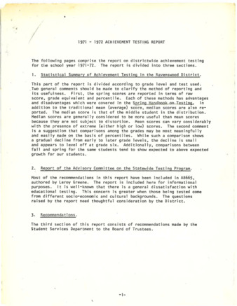 Ravenswood City School District 1971-1972 Achievement Testing Report