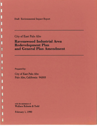 Draft Environmental Impact Report (EIR) for the Ravenswood Industrial Area Redevelopment Plan and General Plan Amendment