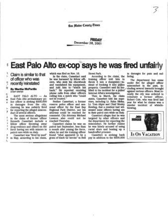East Palo Alto Ex-Cop Says He was Fired Unfairly - San Mateo County Times