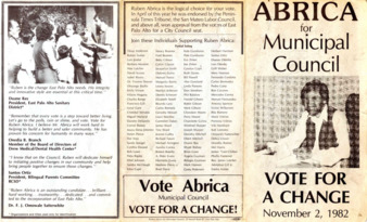 Brochure for Ruben Abrica for East Palo Alto Municipal Council