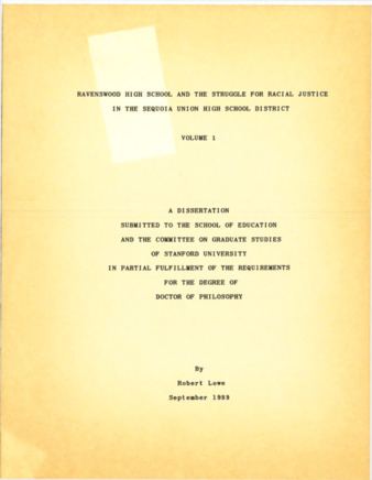 Ravenswood High School and the Struggle for Racial Justice in the Sequoia Union High School District - A Dissertation