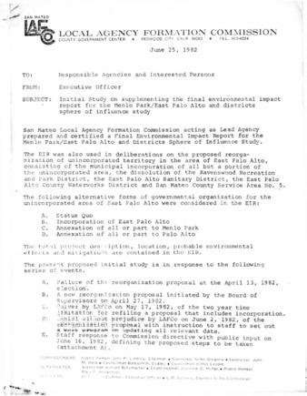 Initial Study on Supplementing the Final Environmental Impact Report for Menlo Park/East Palo Alto