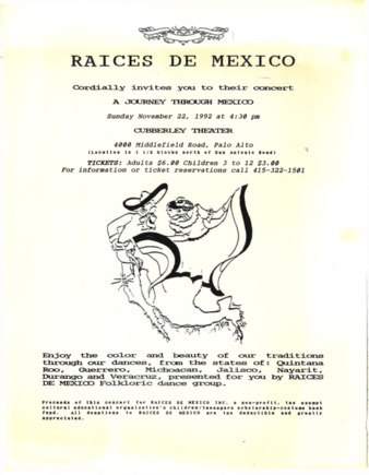 Flyer for Raices de Mexico's A Journey Through Mexico 1992