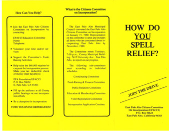 "How Do You Spell Relief?" Pamphlet on Incorporation