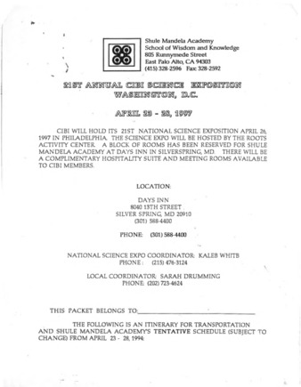 Itinerary for the Schule Mandela Academy's Trip to CIBI's 21st Annual Science Exposition