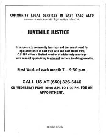 CLSEPA Flyer for Juvenile Justice Legal Advice