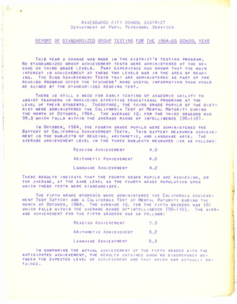Report of Standardized Group Testing for the 1964-65 School Year