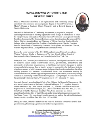 Resume for Dr. Omowale Satterwhite