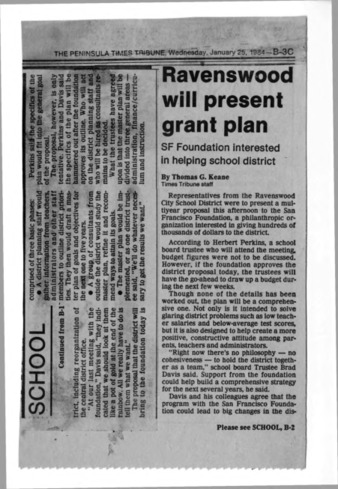 Ravenswood Will Present Grant Plan - Peninsula Times Tribune