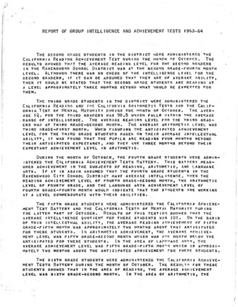 Report of Group Intelligence and Achievement Tests 1963-64