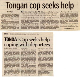 Tongan cop seeks help - San Jose Mercury News