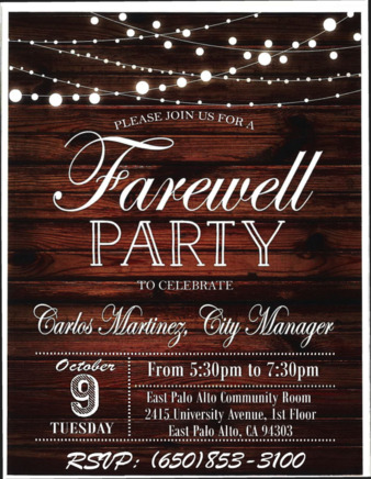 Flyer and Program for Farewell Pary for City Manager Carlos Martinez