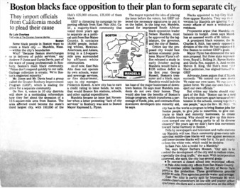 Boston blacks face opposition to their plan to form separate city: They import officials from California model to plead their cause