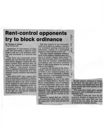 Rent-Control Opponents Try to Block Ordinance - Peninsula Times Tribune