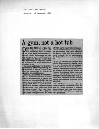 A Gym, Not a Hot Tub - Peninsula Times Tribune