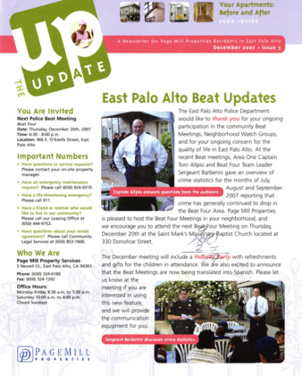 The Update: a Newsletter for Page Mill Properties Residents, December 2007