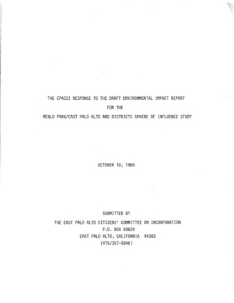 The EPACCI Response to the Draft Environmental Impact Report for the Menlo Park/East Palo Alto and Districts Sphere of Influence Study