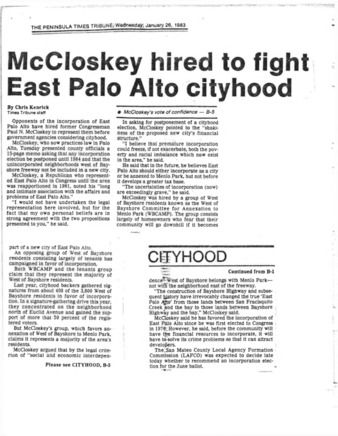 McCloskey Hired to Fight East Palo Alto Cityhood - Peninsula Times Tribune
