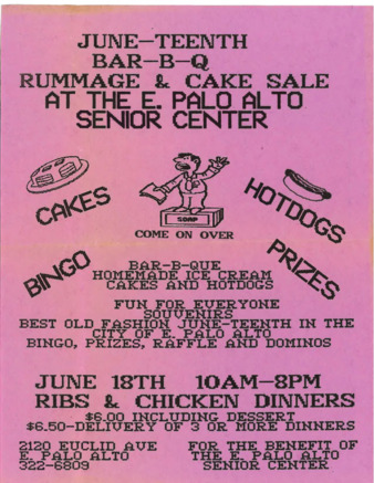 Flyer for a Juneteenth BBQ, Rummage, and Cake Sale