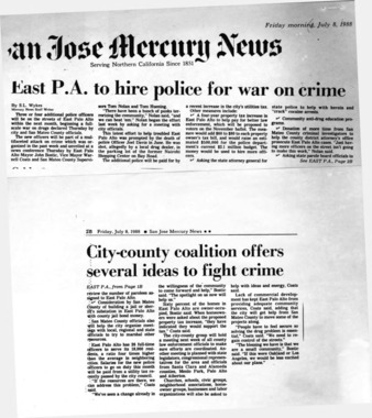 East P.A. to Hire Police for War on Crime - San Jose Mercury News