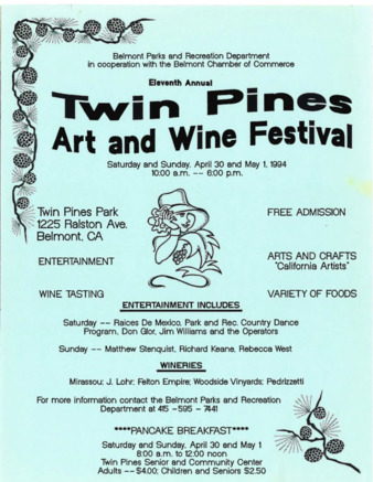 Flyer and Program for Raices de Mexico Performance at the Twin Pines Art & Wine Festival