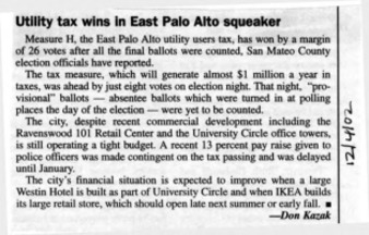 Utility Tax Wins in East Palo Alto Squeaker - Palo Alto Weekly